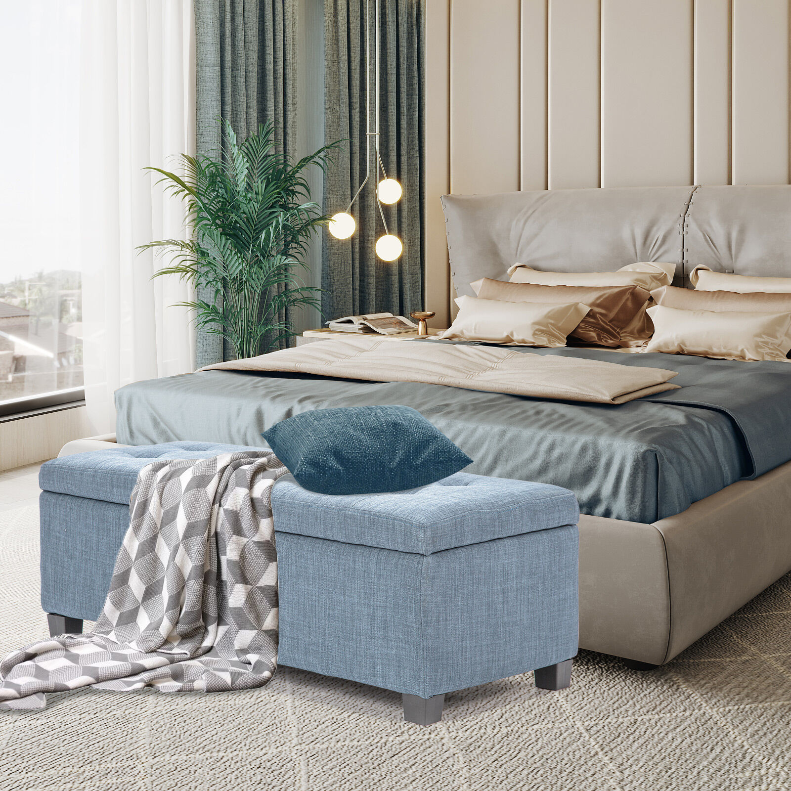 Storage Ottoman Blanket Box Linen Fabric Foot Stool Couch Bed LARGE - Picture 52 of 118