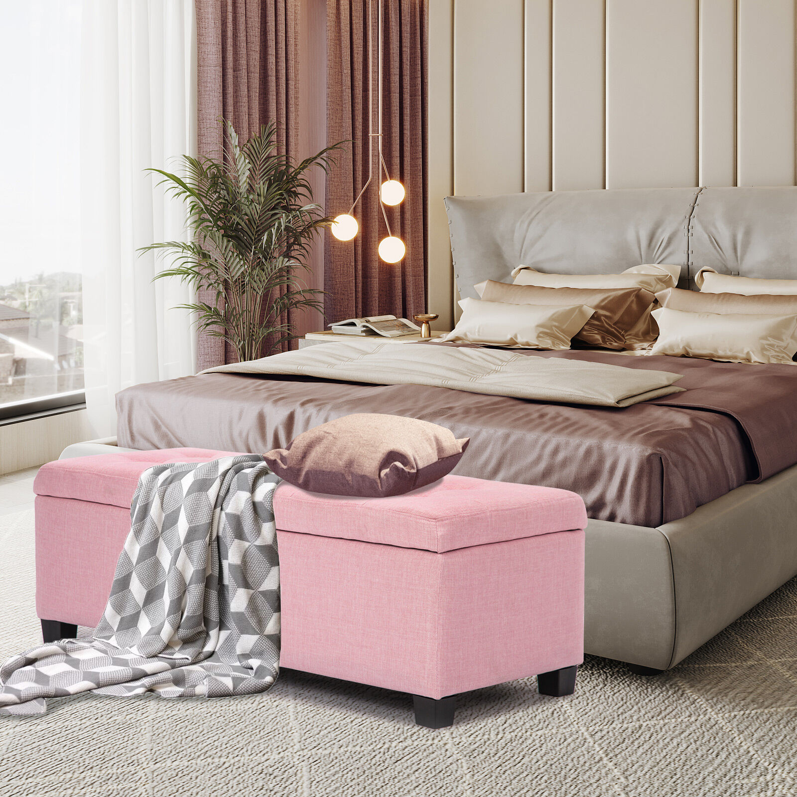 Storage Ottoman Blanket Box Linen Fabric Foot Stool Couch Bed LARGE - Picture 64 of 118