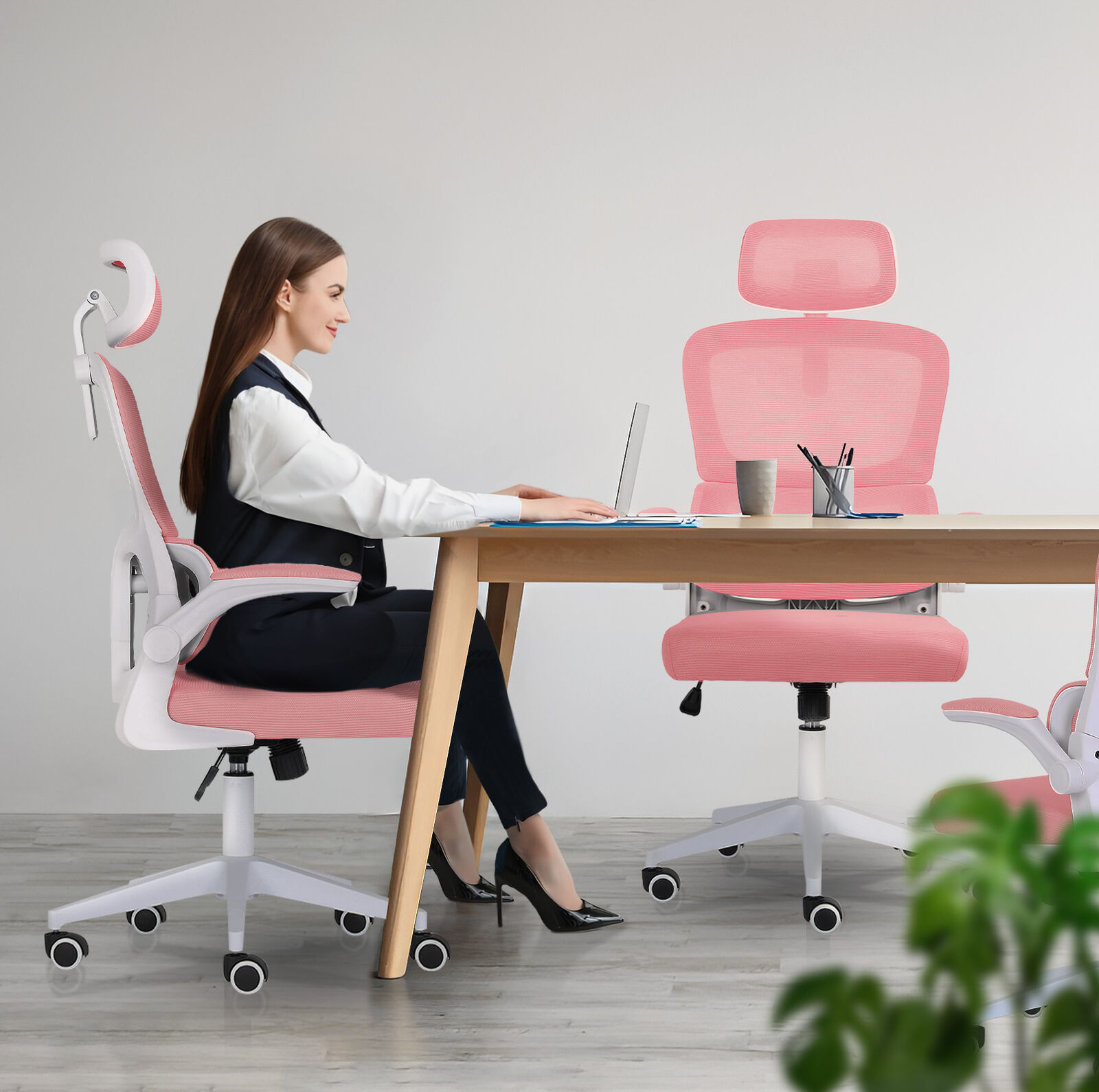 Ergonomic Mesh Office Chair, Lumbar Support, Adjust Headrest PINK/GREY/BLACK/B&W - Picture 39 of 75