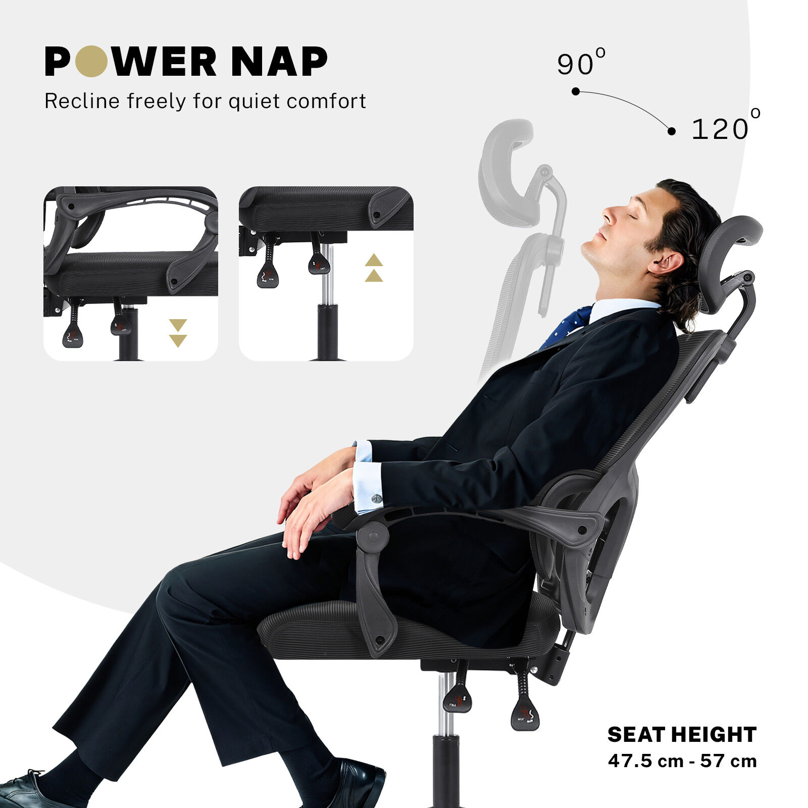 Ergonomic Mesh Office Chair, Lumbar Support, Adjust Headrest PINK/GREY/BLACK/B&W - Picture 50 of 75
