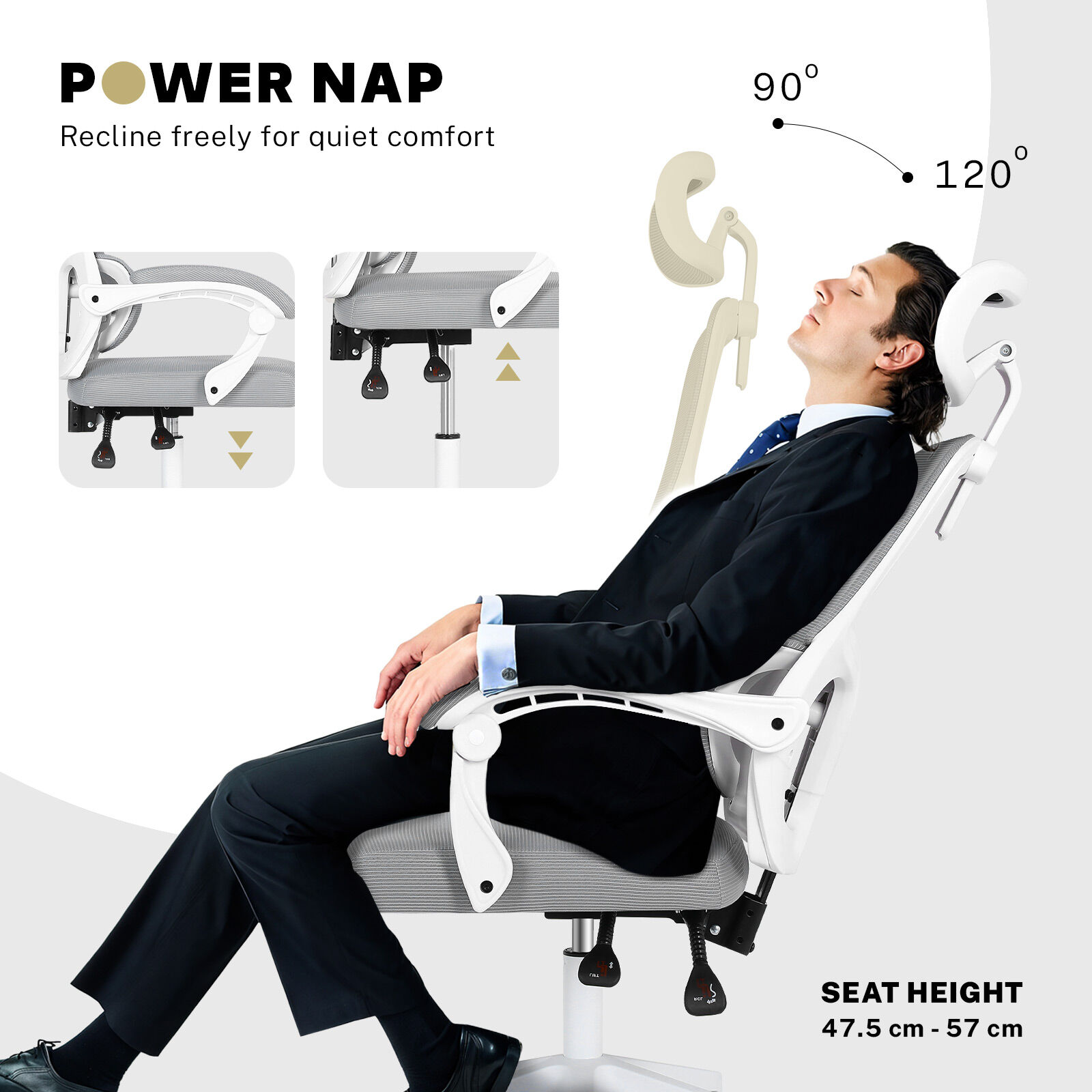 Ergonomic Mesh Office Chair, Lumbar Support, Adjust Headrest PINK/GREY/BLACK/B&W - Picture 60 of 75