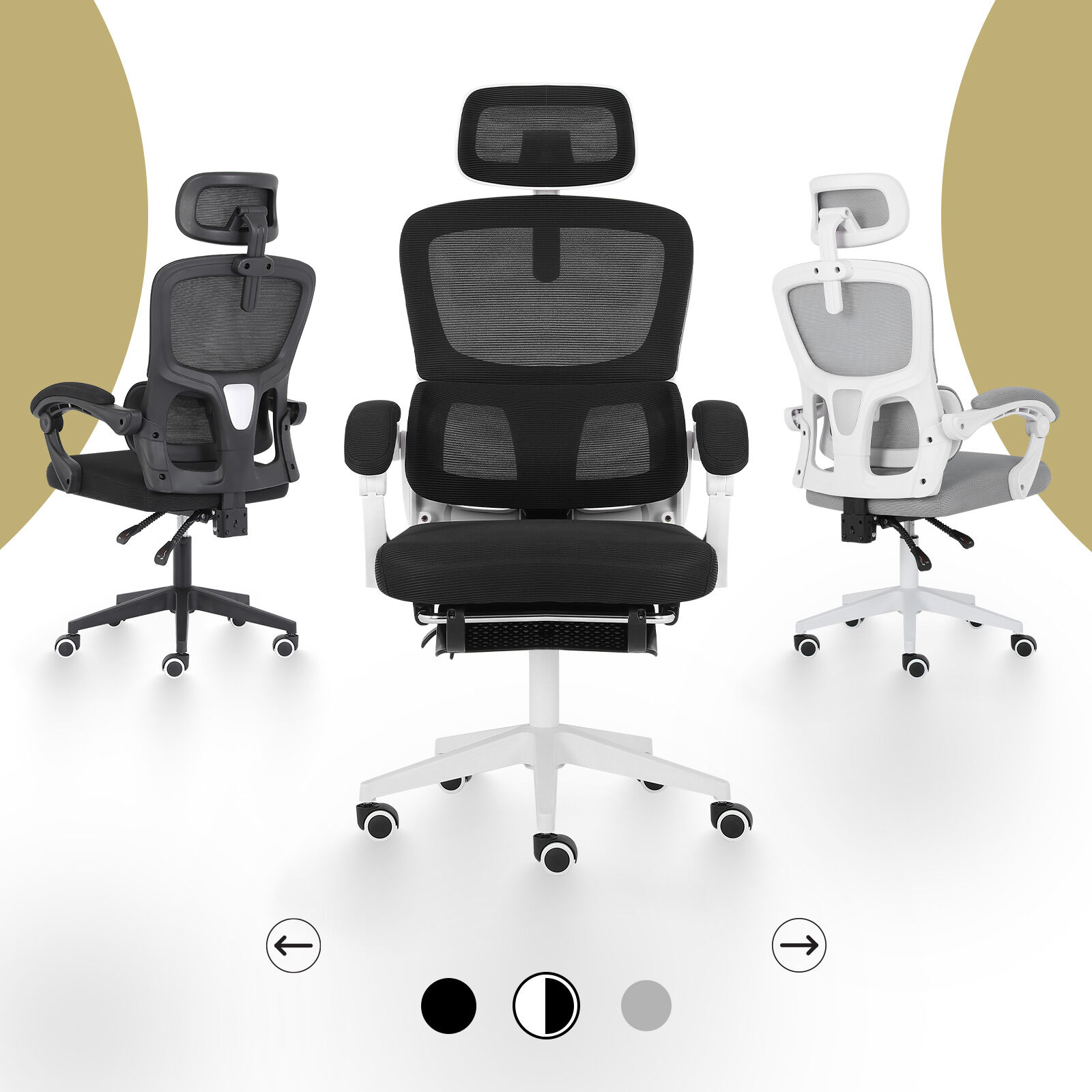 Ergonomic Mesh Office Chair, Lumbar Support, Adjust Headrest PINK/GREY/BLACK/B&W - Picture 69 of 75