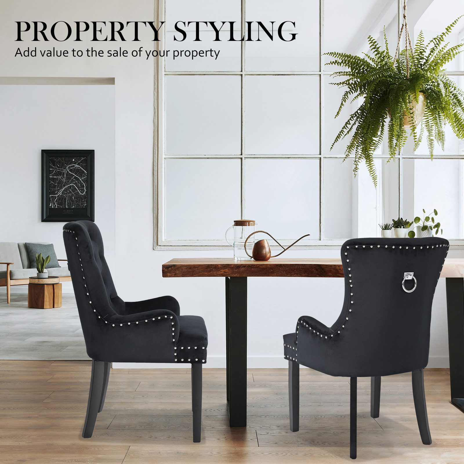 2X Dining Chair French Provincial Ring Studded Velvet Rubberwood LISSE - Picture 18 of 60