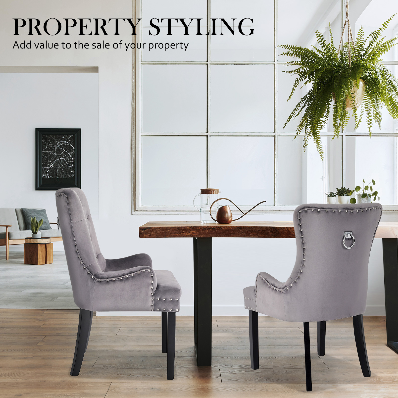 2X Dining Chair French Provincial Ring Studded Velvet Rubberwood LISSE - Picture 30 of 60
