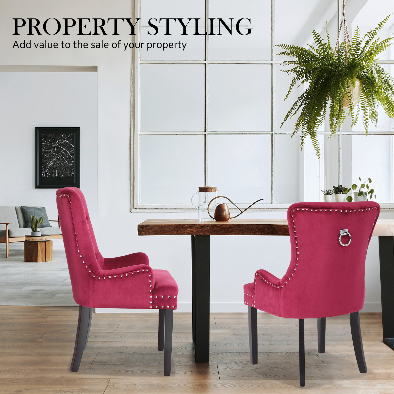 2X Dining Chair French Provincial Ring Studded Velvet Rubberwood LISSE - Picture 54 of 60