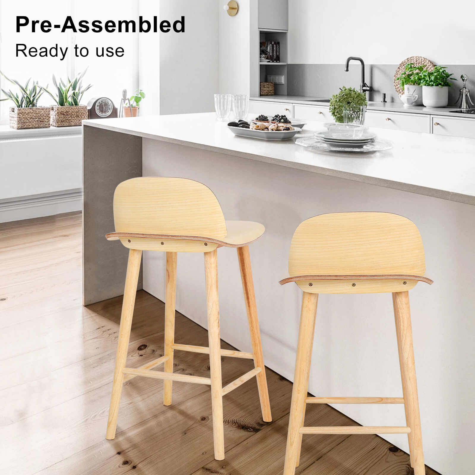 2X 4X Natural Wood Bar Stools 65cm - Kitchen Counter Barstool Scandinavian Chair - Picture 75 of 101
