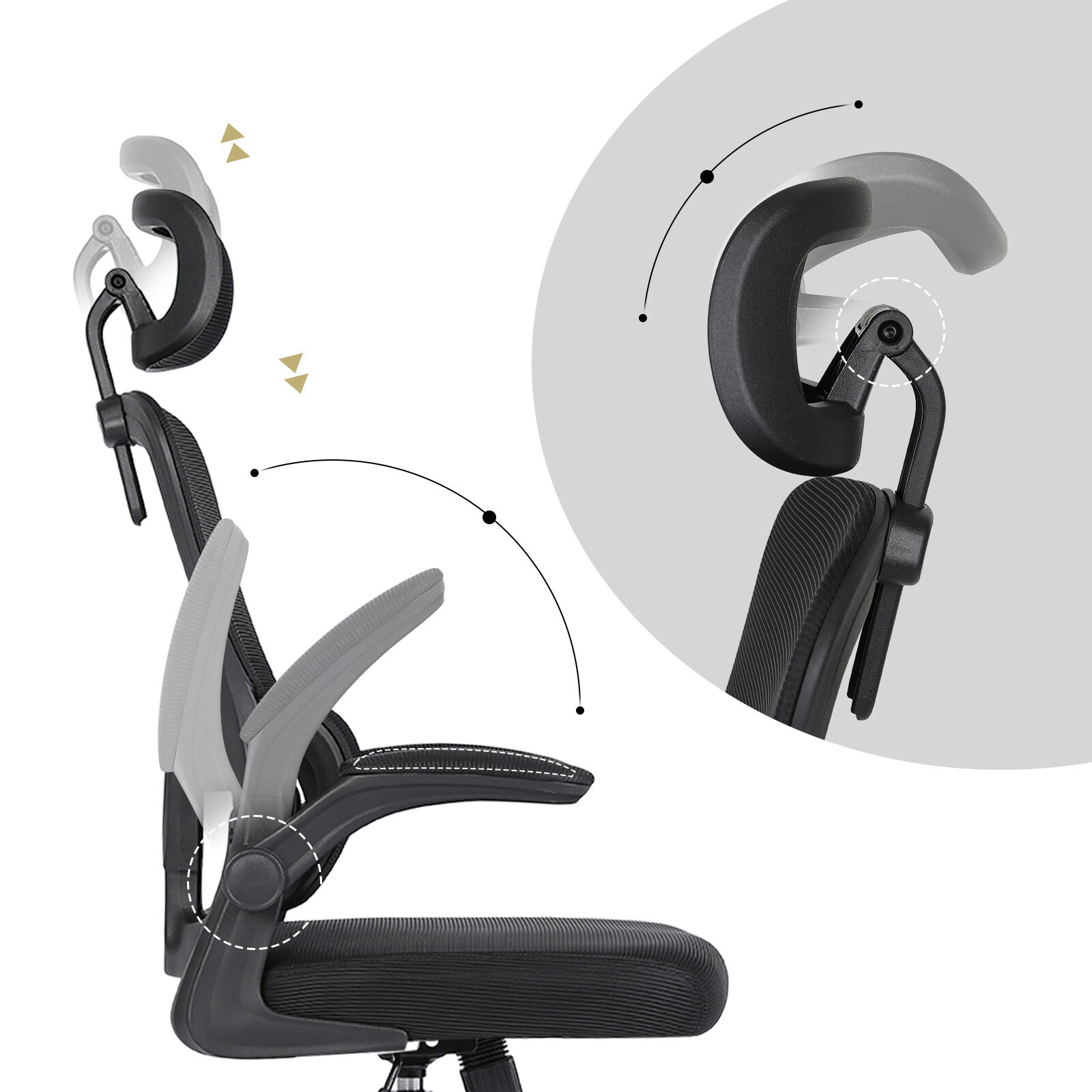 Ergonomic Mesh Office Chair, Lumbar Support, Adjust Headrest PINK/GREY/BLACK/B&W - Picture 18 of 75