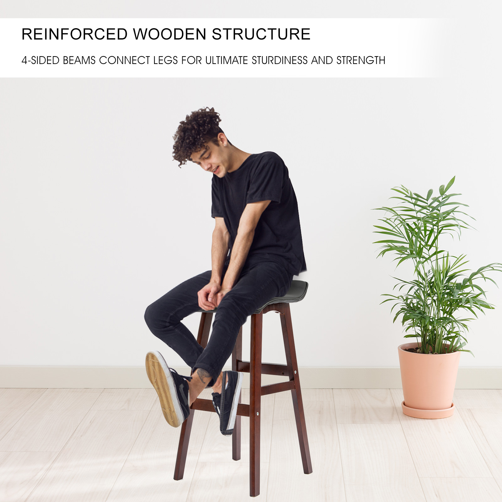 2X Wooden Bar Stool Barstools Dining Chair Kitchen Stools Swivel PU Fabric - Picture 133 of 210