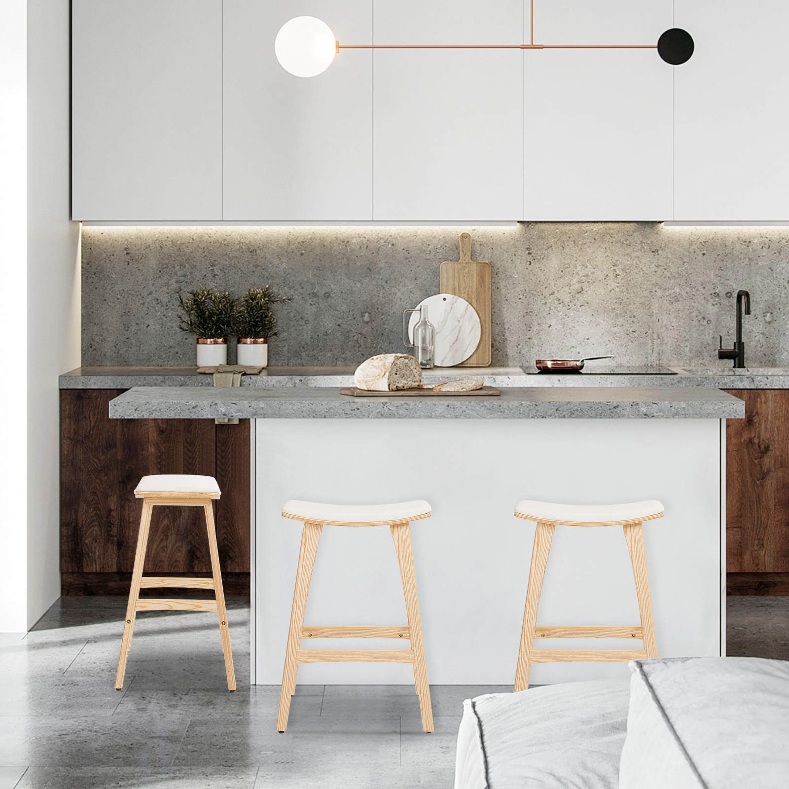 2X 4X Natural Wood Bar Stools 65cm - Kitchen Counter Barstool Scandinavian Chair - Picture 55 of 101