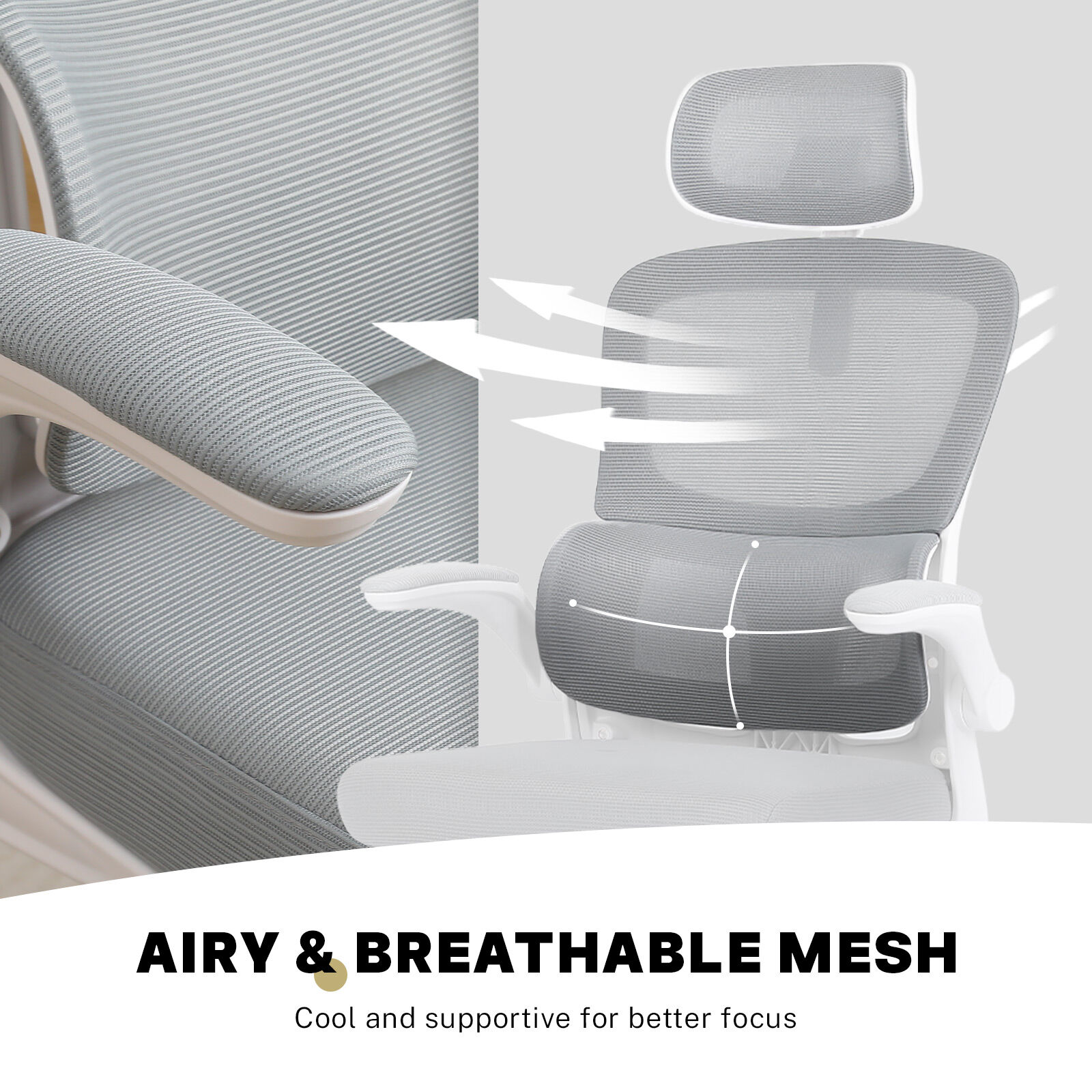 Ergonomic Mesh Office Chair, Lumbar Support, Adjust Headrest PINK/GREY/BLACK/B&W - Picture 30 of 75